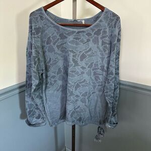 Soft Surroundings Woman's Sz Large Blue Crochet Cut Out Detail Blouse 2CQ34